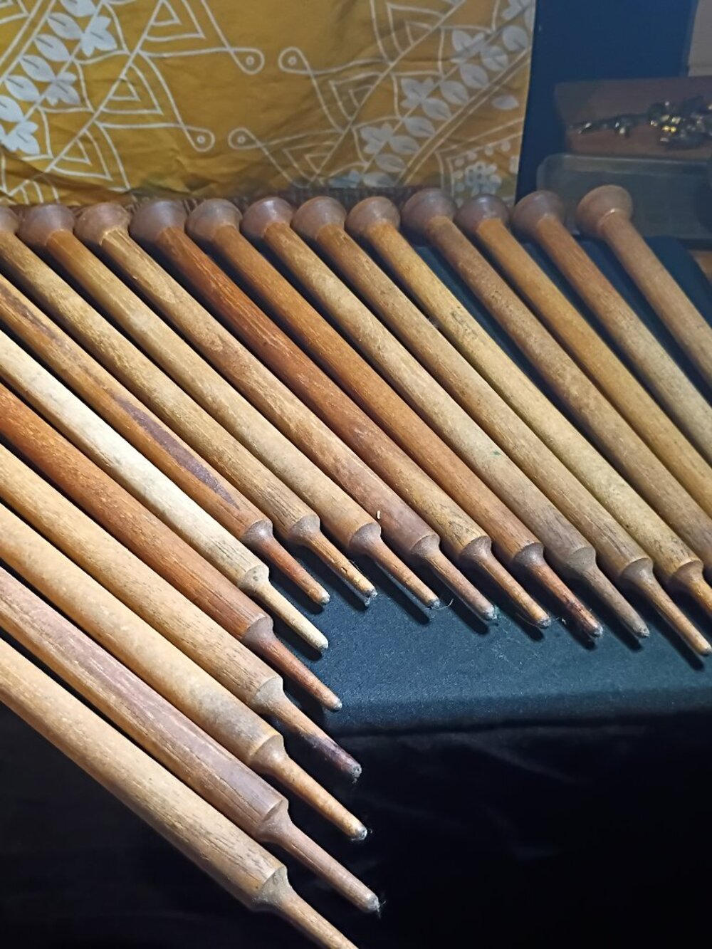 antique wooden spinning needles lot of 19